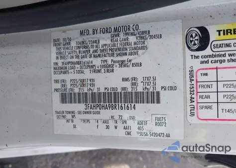 2011 Ford Fusion Se z USA, uszkodzony, nr VIN 3FAHP0HA9BR161614
